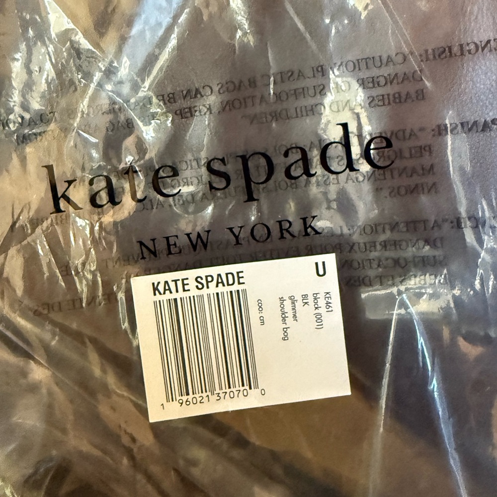 Retired Kate Spade authentic Black Glitter Shoulder Bag & bag charm NWT - Picture 4 of 5